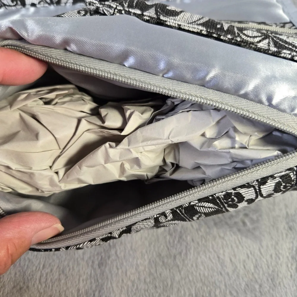 Black White Damask Brocade Jewelry Travel Case Organizer Roll Silver Trim NWT